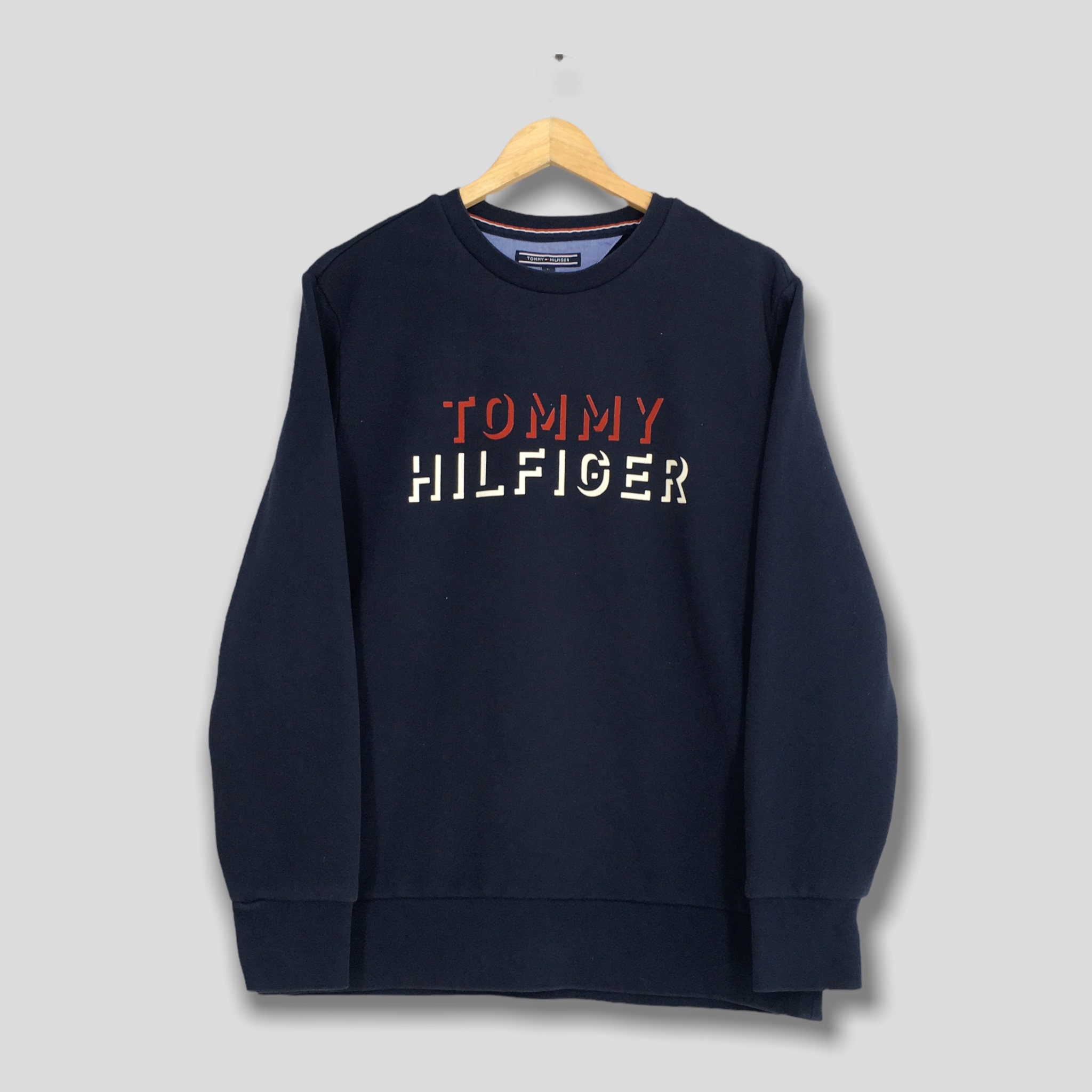 Vintage 90\'s Tommy Hilfiger Sweatshirt Large Blue Tommy Hilfiger Spell Out  Casual Tommy Crewneck Jumper Tommy Hilfiger Sweater Size L - Etsy