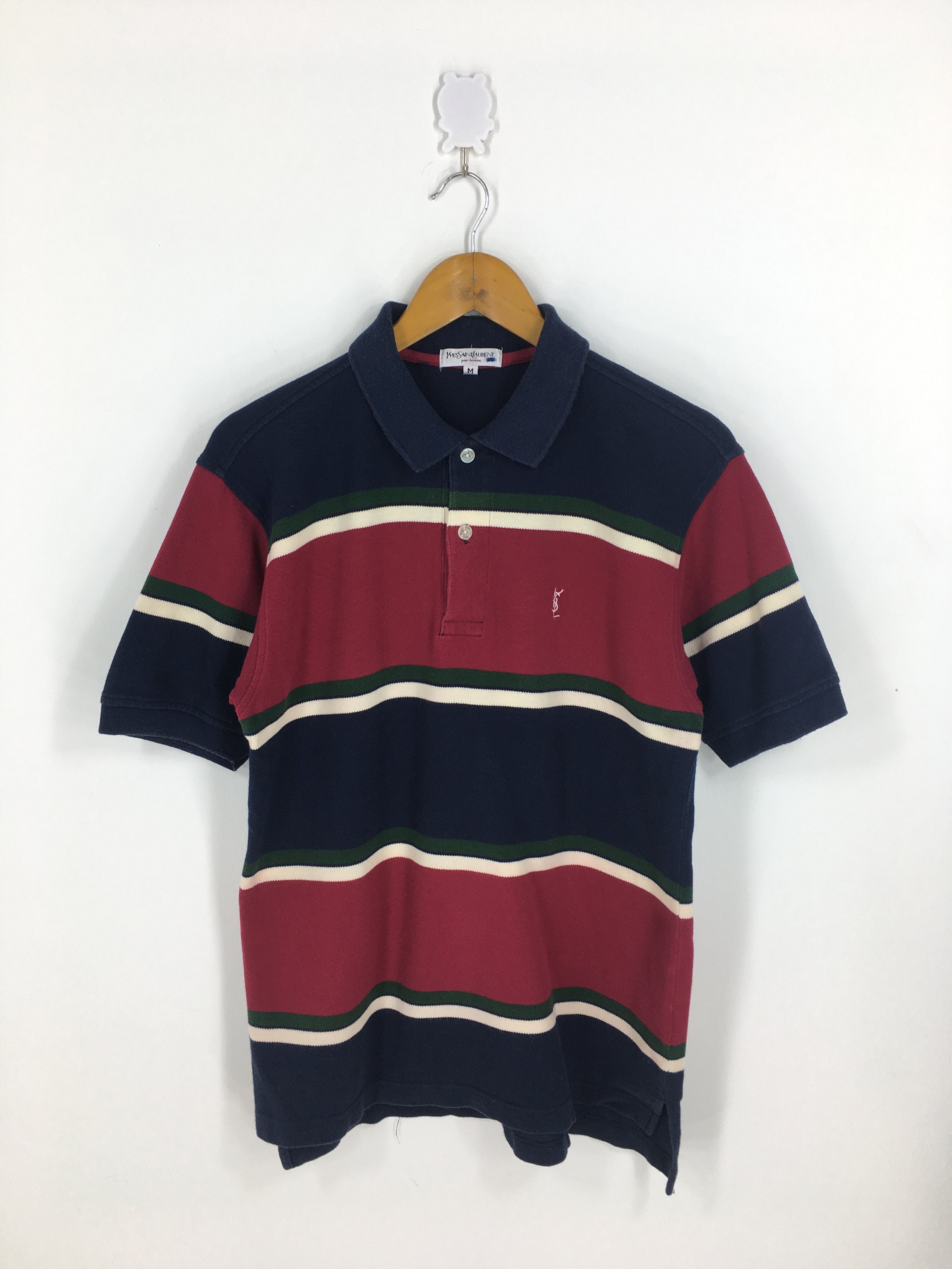 Yves Saint Laurent Stripes Ysl Polo Shirt Medium Striped Etsy