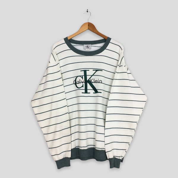 Vintage Calvin Klein Jeans Striped Sweatshirt XLarge Ck New York Usa Crewneck Calvin Klein Jumper CK Jeans Sweater Ck Pullover Size XL