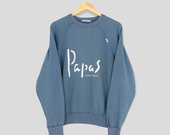 Papas Maniere De Heming Japan Blue Sweatshirt Medium Vintage 90's Papas Japanese Designer Sportswear Papas Spell Out Pullover Sweater Size M