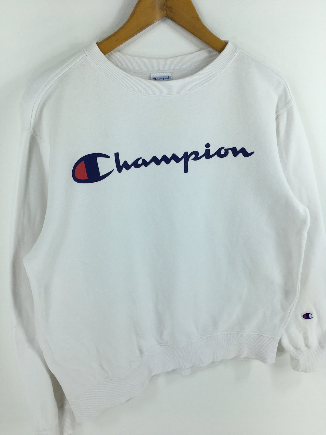 Champion Script Logo White Jumper Medium Vintage 90s Champion | Etsy