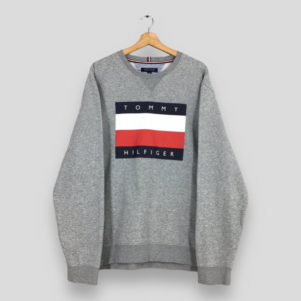 Vintage 90's Tommy Hilfiger Gray Sweatshirt 2XLarge Tommy Hilfiger Big Logo Jumper Casual Tommy Crewneck Tommy Hilfiger Flag Sweater XXL