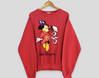 Vintage Sorcerer Mickey Mouse Red Sweatshirt Large 1990's Mickey Mouse Walt Disney World Crewneck Mickey Magic Cartoon Disney Sweater Size L