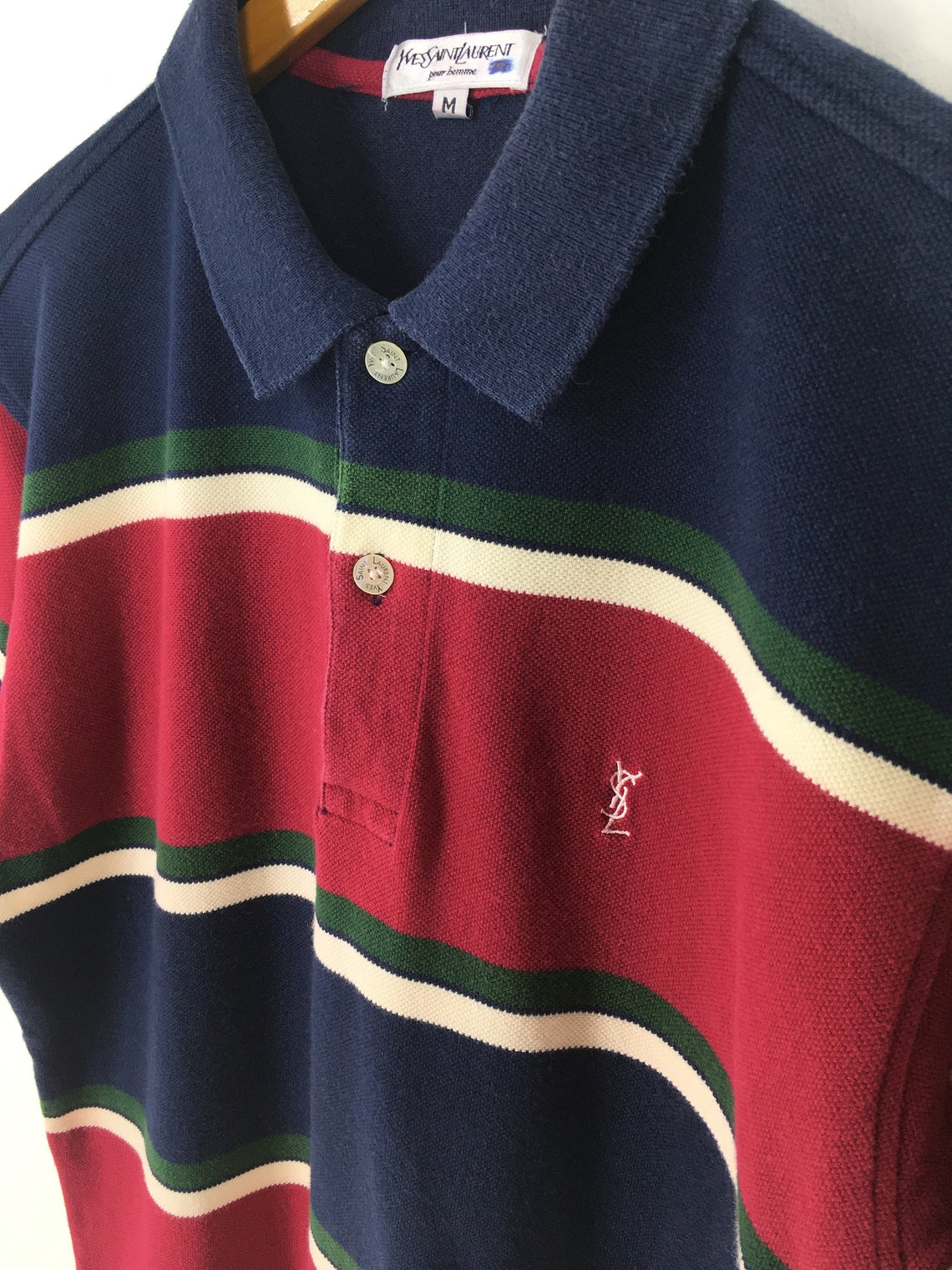 Yves Saint Laurent Stripes Ysl Polo Shirt Medium Striped | Etsy