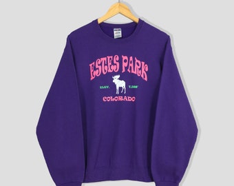 Vintage Colorado Estes Park Purple Sweatshirt Medium Colorado Spell Out Pullover Estes Park Jumper Colorado Deer Moose Nature Sweater Size M
