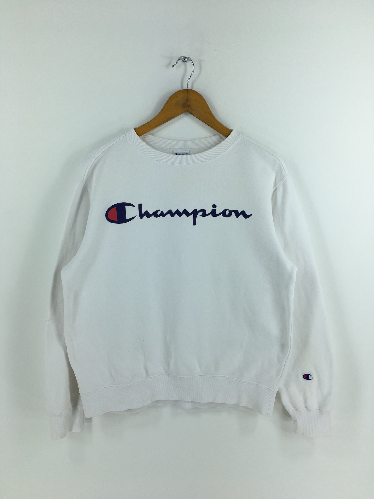 Champion Script Logo White Jumper Medium Vintage 90s Champion | Etsy