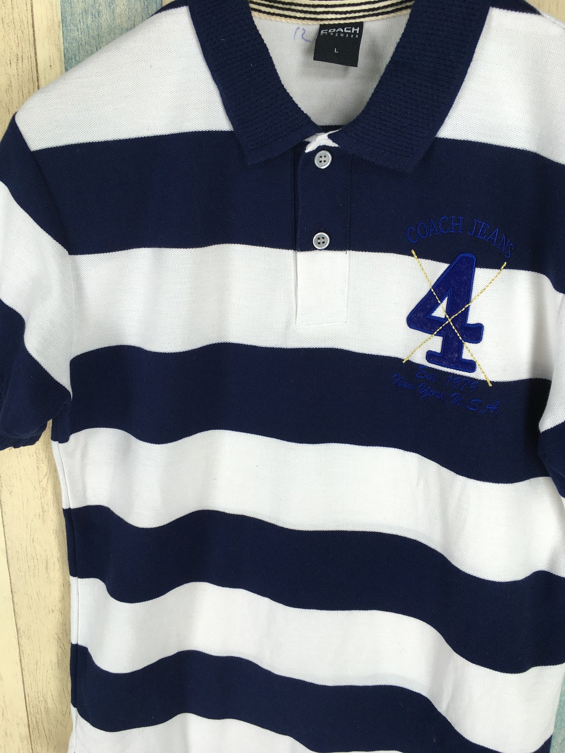 Vintage Coach Menswear Polo Stripes White Blue Shirt Size Etsy