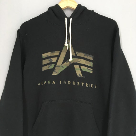 Vintage Alpha - Sweater Outdoor Size Etsy Hoodie Industries Medium Sweatshirt 90s Us Hoodie Black Army Clothing M Military Alpha