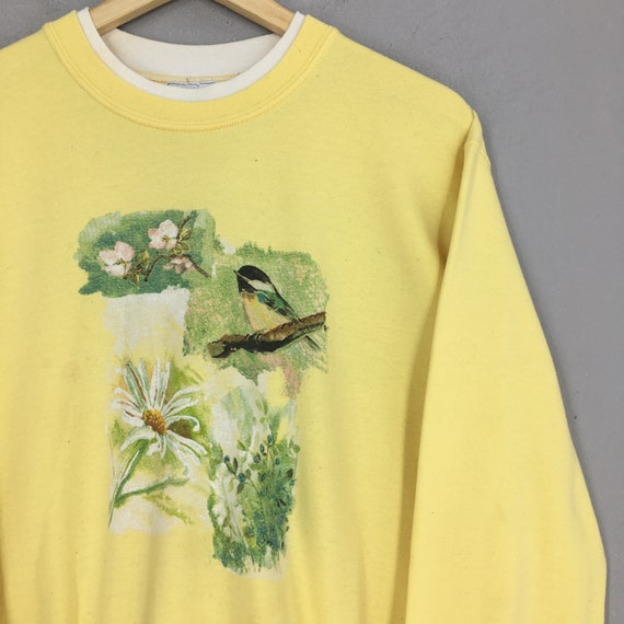Vintage 90s Morning Sun Birds Yellow Sweatshirt M… - image 2