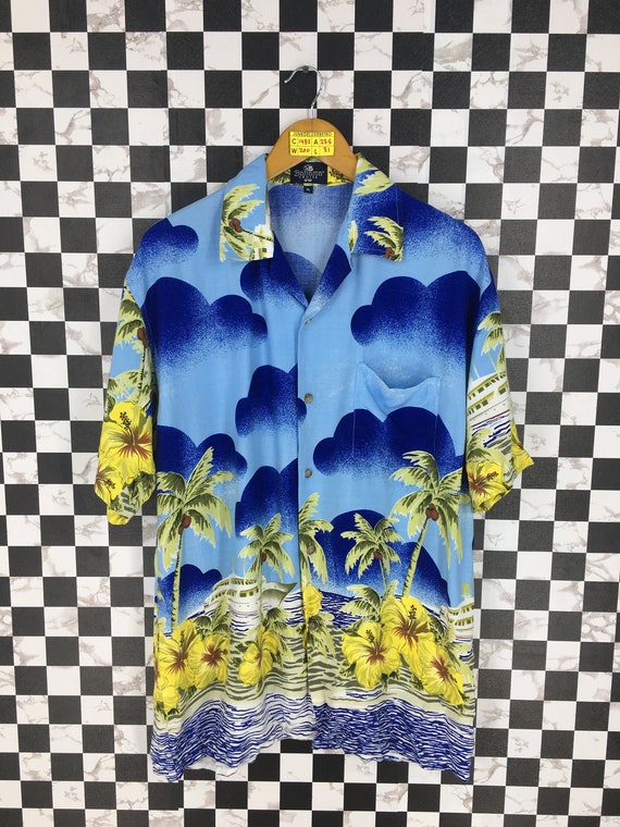 Hawaiian Floral Island View Shirt Mens XLarge Vint