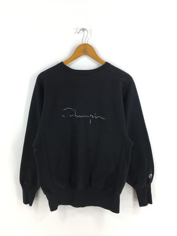 Champion Reverse Weave Script Logo Black Jumper Me