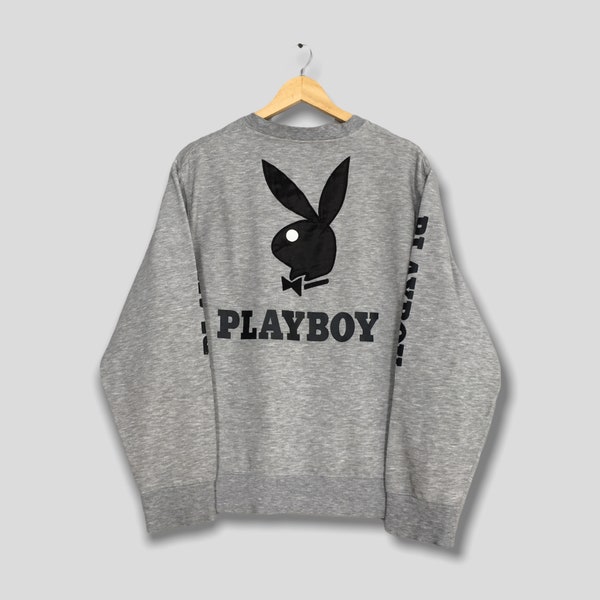 Sweat Playboy Bunny vintage des années 1990 gris moyen Playboy Black Bunny gros logo pull Playboy broderie gris pull taille M