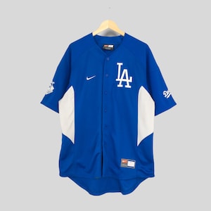 Vintage LA Los Angeles Dodgers Rawlings Button Down Stitched Jersey Blue  Large