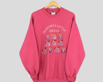 Vintage Grandma Embroidery Pink Sweater Grandkids Size Pullover Angels Sweatshirt XL Grandmom Jumper Grandma Xlarge Crewneck Etsy Little 