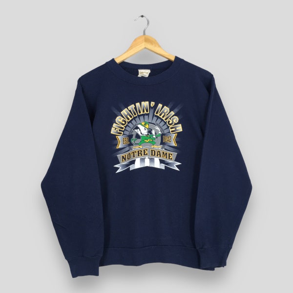 vintage des années 90 Notre Dame Fighting Irish Ncaa Sweatshirt petit University Of Notre Dame Crewneck Notre Dame pull ND bleu irlandais pull taille S