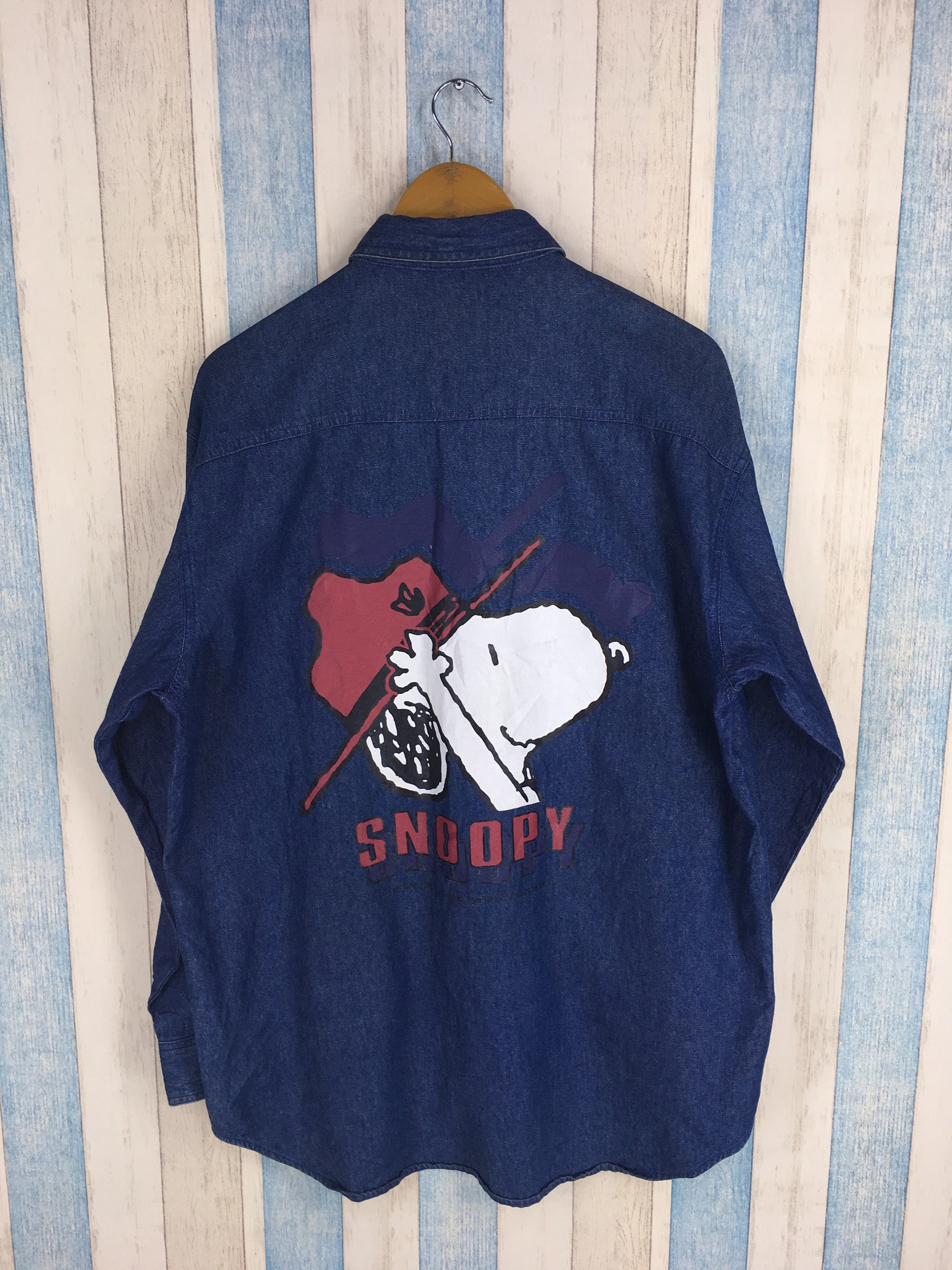 Snoopy Denim Shirt Large Vintage 90's Snoopy Peanuts Etsy