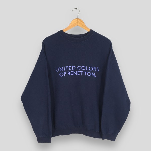 Vintage United Colors Of Benetton Blue Sweaters Large 90s Benetton Spell Out Embroidery Jumper Crewneck Benetton Formula 1 Sweatshirt Size L