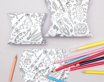 Gift boxes for coloring – 6 pieces, 2 charming designs – Creative gift boxes to personalize for children & adults