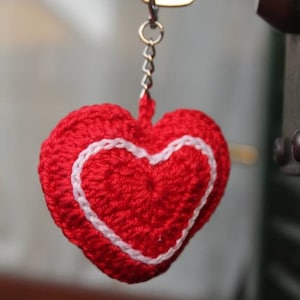 Keychain heart crochet / gift idea / cotton keychain / padded heart / heart crochet