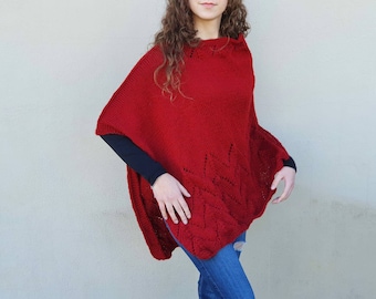 Damen Merinowolle Poncho / Wollumhang / asymmetrischer Umhang / Damenkapuze