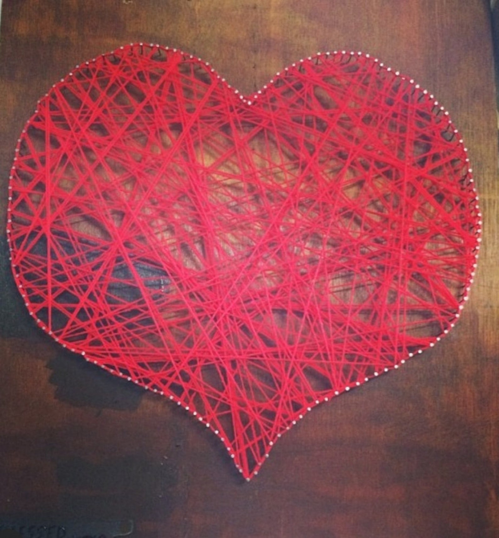 Handmade String Art on Wooden Heart With Red Thread /love Etsy