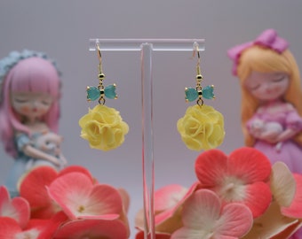 Whimsical 3D Fabric Floral Earrings