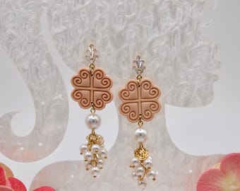 Beige Princess Collection | Hmong Motif Polymer Clay Earrings