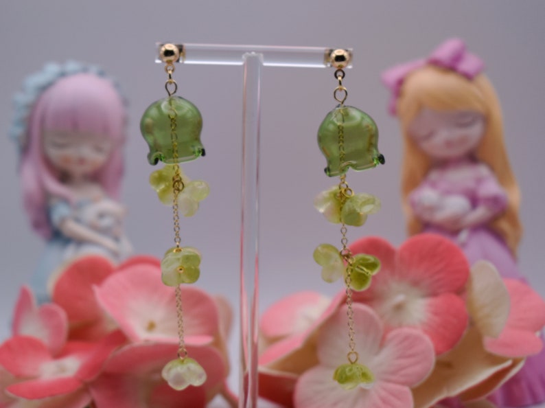 Lily of the Valley Bell Chime Earrings Green