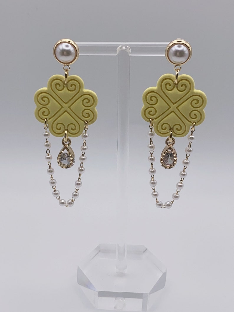 Heart of Pearls Hmong Motif Inspired Polymer Clay Earrings image 2
