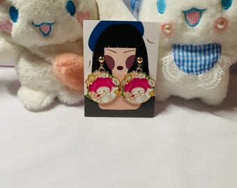 Pink Sleeping Floral Bunny Earrings | Kawaii Cartoon Earrings
