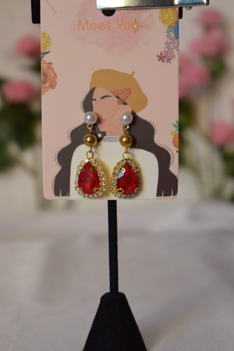 Under The Oak Tree Maxi Inspired Earrings Collection 2 Pearl w/red drop