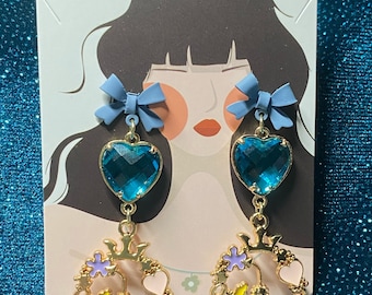 Alice Blue Bow and Heart Earrings