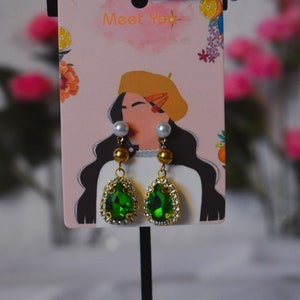 Under The Oak Tree Maxi Inspired Earrings Collection 2 Pearl w/green drop