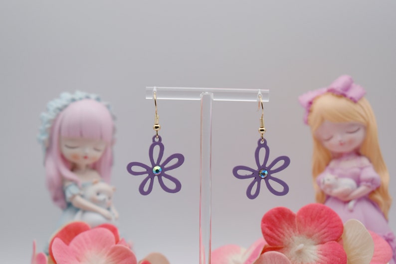 Spring Floral Earrings Purple