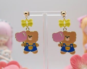 Adorable Bear with Cotton Candy Earrings