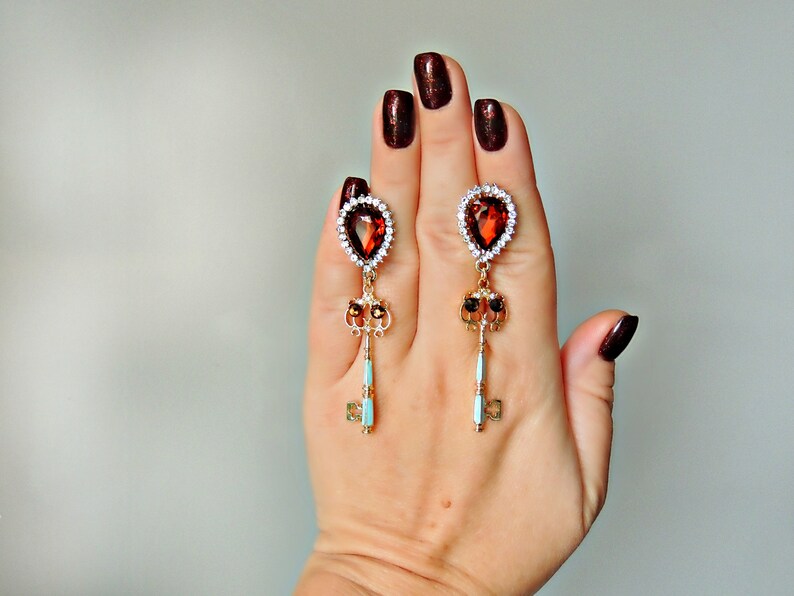 Earrings with key baroque earrings keys earring fashion earrings crystal earrings