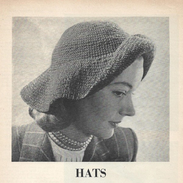 Vintage Crochet Hat Patterns 1947, Cavalier, Berets, Toques, Scarf Cap, Pixie Hood (***PDF instant digital download***) instructions to make