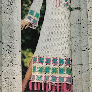 Vintage 1970s Crochet Granny Square Dress Pattern (PDF Download)