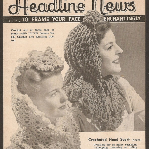 Vintage Crochet Head Scarfs and Cape Patterns***PDF instant digital download***NOT a finished item, instructions only