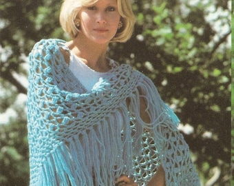 Vintage Crocheted Blue Shawl Pattern: Cluster Stitch (PDF Digital Download)