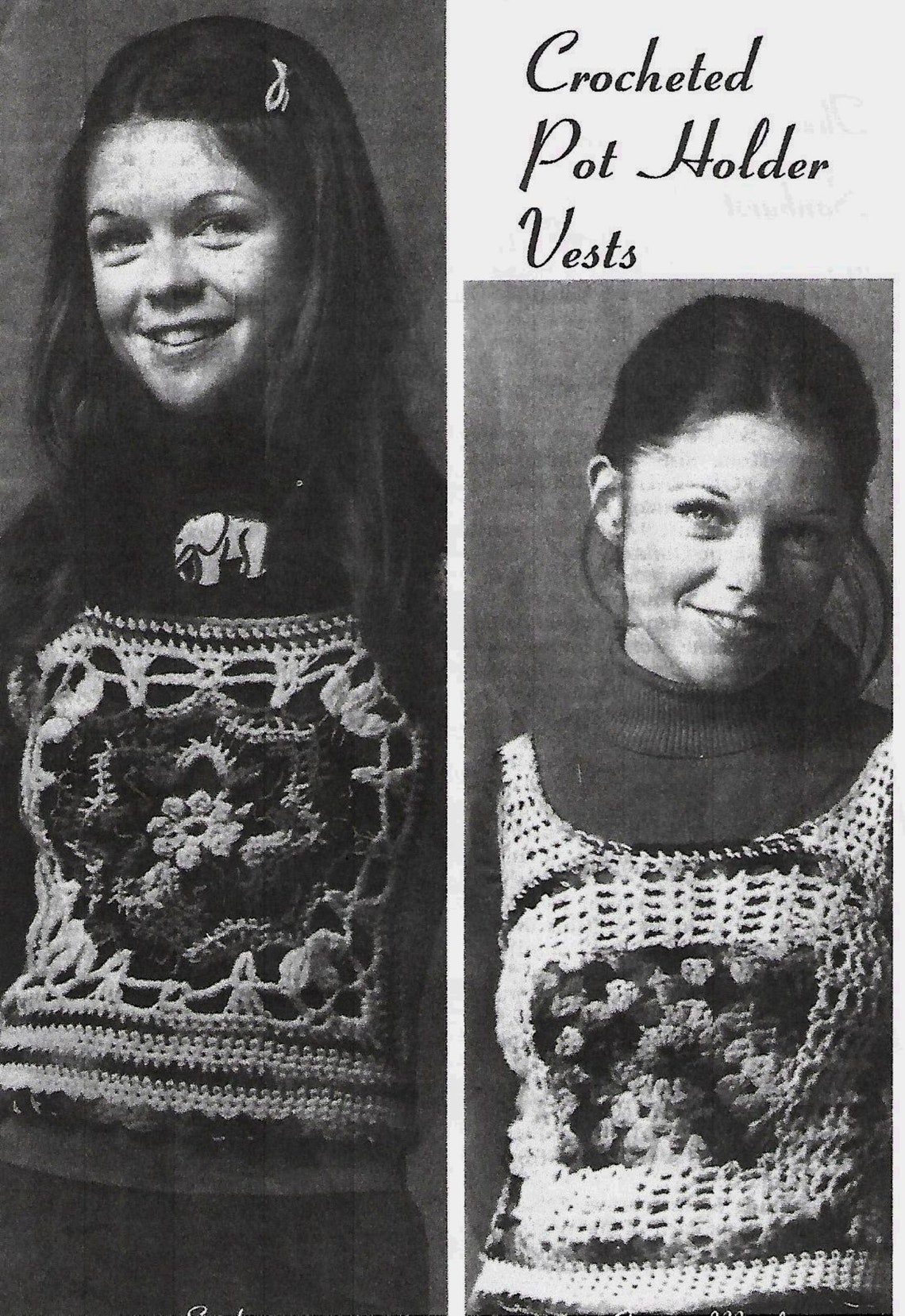 Vintage Crochet Potholder Vest, Granny Square Vest, Rib Ticklers