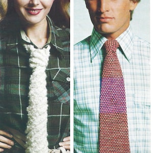 May include: A close-up of two people wearing different styles of shirts. The person on the left is wearing a green and black plaid shirt with a white knitted scarf. The person on the right is wearing a light blue and white plaid shirt with a red and pink patterned tie.