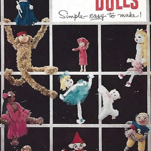 May include: A vintage craft book cover featuring the title "Doodle Dolls: Simple - easy to make!" with illustrations of various yarn dolls, including a ballerina, a clown, a monkey, and a cat.