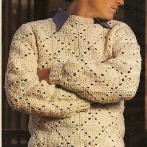 Vintage Crochet Man&#39;s Sweater Pattern***PDF digital instant download***NOT a finished item, instructions only