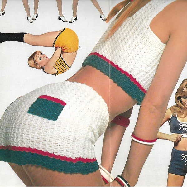 Vintage Crochet/Knit Hot Pants, Tops, PATTERNS 1970's***PDF instant digital download***NOT a finished item, instructions only