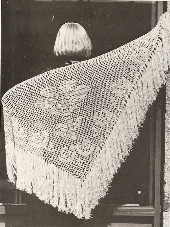 Vintage Flower Filet Crochet Shawl Pattern Pdf Instant Etsy