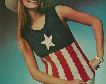 Vintage 1970s Crochet Patriotic Star Top Pattern (PDF Download)