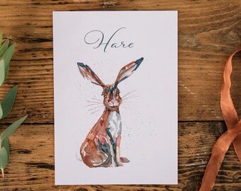 Watercolour print of hare, Wedding Table Name, Hare art, Hare painting, Hare painting, Painting of hare, Rabbit painting