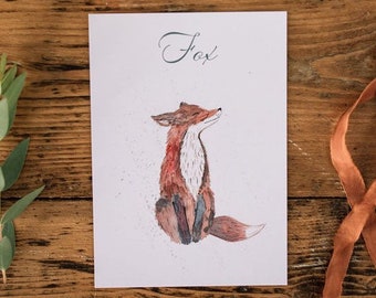 Watercolour print of fox, Wedding Table Name, Fox art, Wildlife art, Painting of Fox, Fox painting