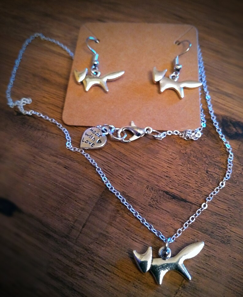 Cute Fox Charm Necklace and Earrings set image 1